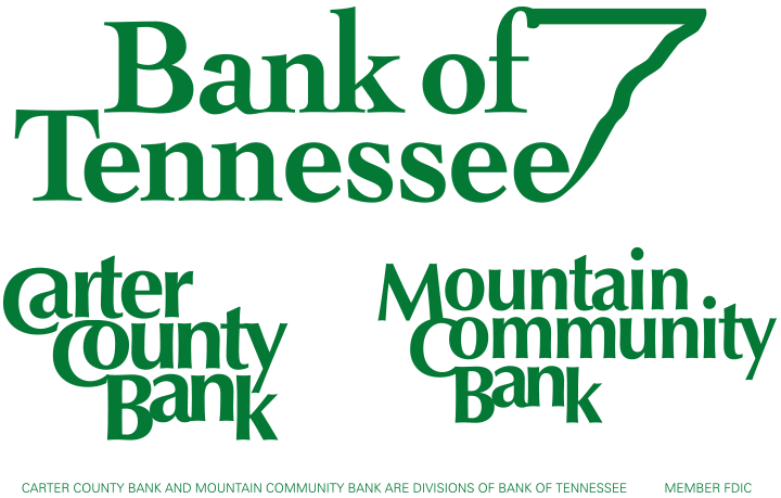 Bank of Tennessee, Carter County Bank and Mountain Community Bank Logos Member FDIC