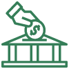 Graphic representing a hand putting a coin into a bank icon