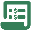 Graphic representing piece of paper with lines dollar signs