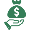 Graphic representing open hand under bag with money icon