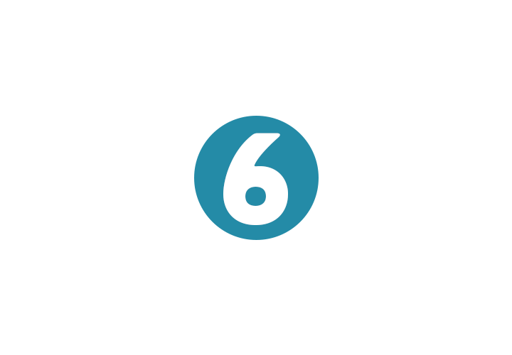 Blue circle graphic with the number six in white