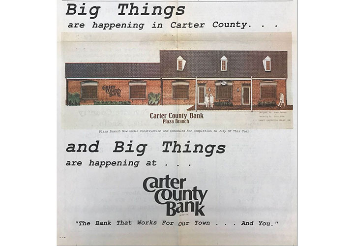 Old 1980s ad for Carter County Bank's new location
