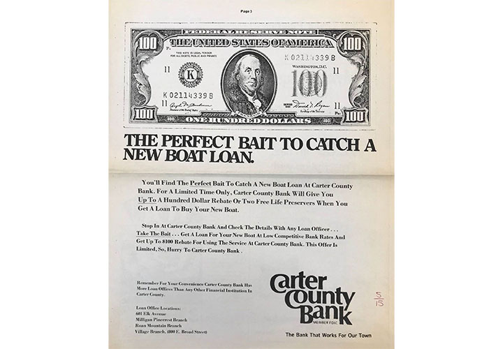 An old Carter County Bank ad for boat loans