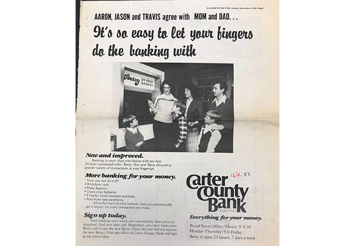 A Carter County Bank from 1983 for the new ATM
