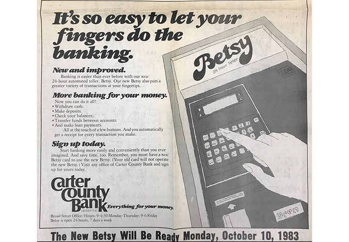 A 1983 Carter County Bank ATM newspaper ad