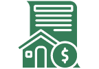 Icon for mortgage loans with coin house and paper