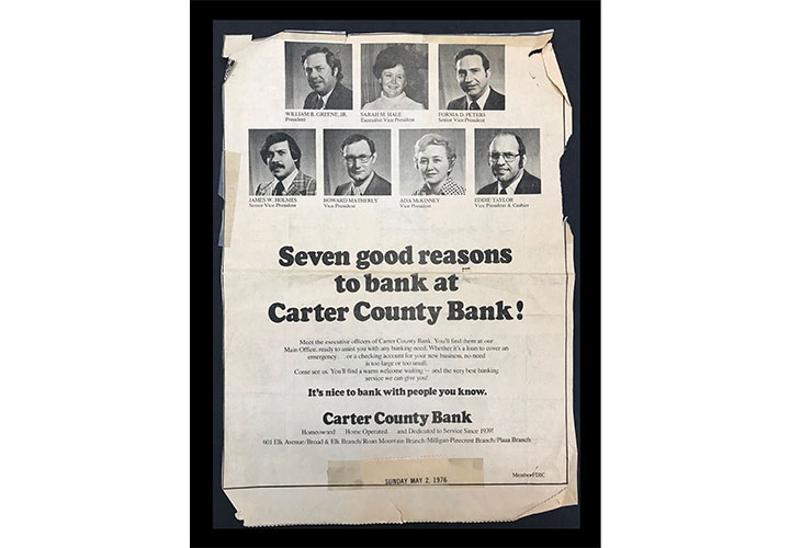 A Carter County Bank newspaper ad from the 70’s