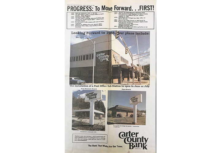 1988 newspaper ad for Carter County Bank progress