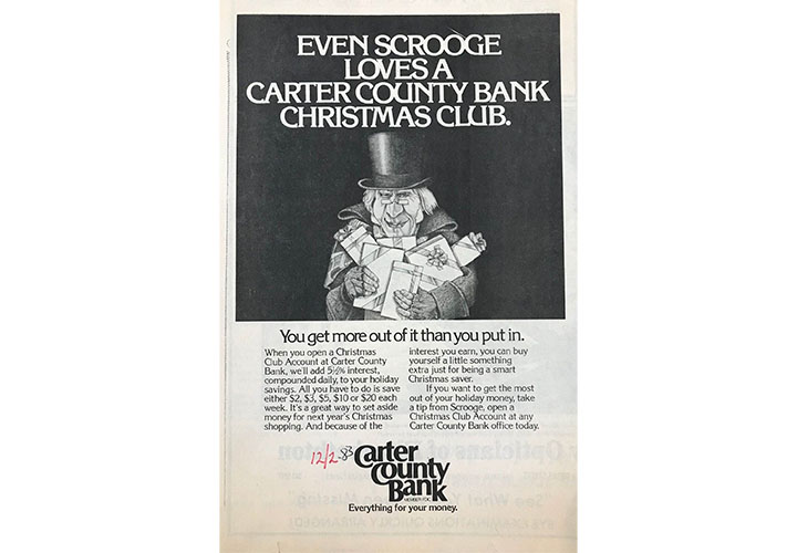 Carter County Bank Christmas Club ad from 1983