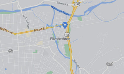 A map of W Elk avenue and parts of Elizabethton, TN.