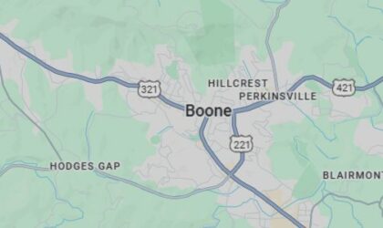 A map of Boone North Carolina and the surrounding area.